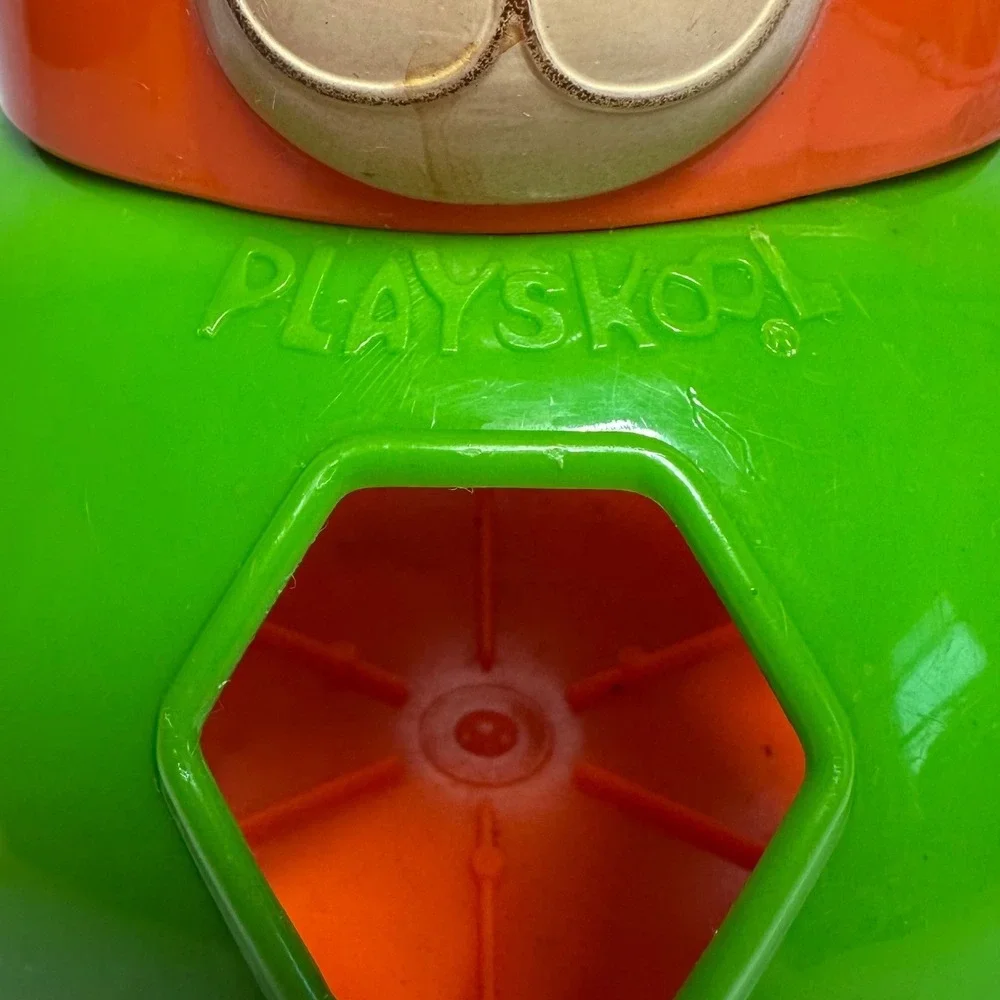 Vintage Playskool Bear Shape Sorter Wobble Toy Roly Poly 4‎ Shapes Squeaks
